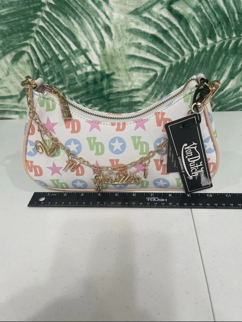 Von Dutch White Multicolor Logo Charm Mini Bag